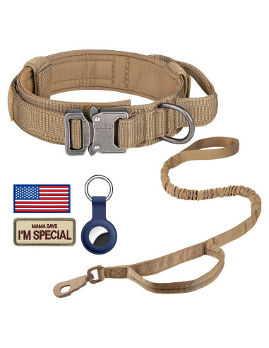 Collar y Correa Táctico DAGANXI para Perros Grandes Marrón