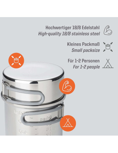Olla de Acero Inoxidable Esbit 1L con Tapa y Bolsa de Malla