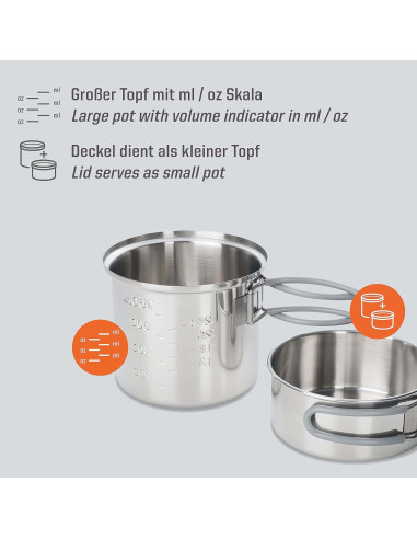 Olla de Acero Inoxidable Esbit 1L con Tapa y Bolsa de Malla