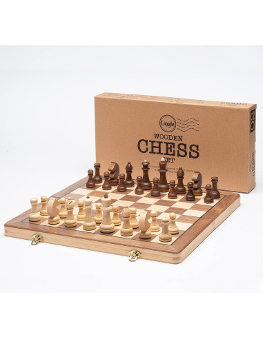 Juego de Ajedrez de Madera LINGLE 38 cm Plegable y Portátil