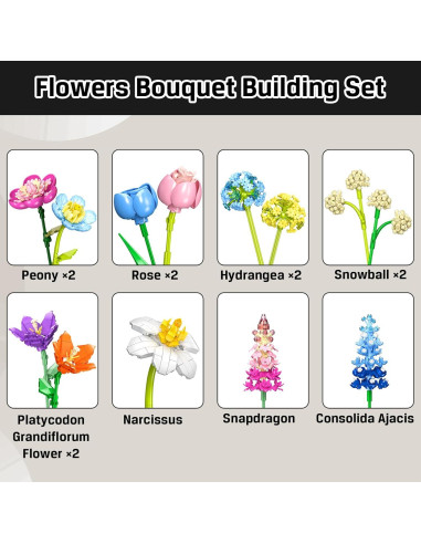 Juego de Construcción de Flores PLAXSOON 888 Piezas Decorativas