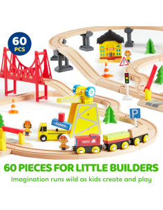 Juego de Tren de Madera Joyin 60 Piezas con Grúa Magnética 2