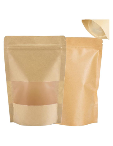 150 Bolsas de Papel Kraft CEZOOWYEX con Ventana 15x21.8 cm