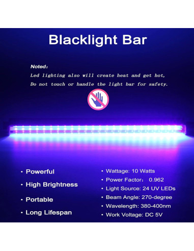 Barra de Luz Negra LED GREENIC 10W 30cm USB 2 Piezas