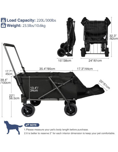 Carro Plegable para Perros REDCAMP 220L Negro con Extensión
