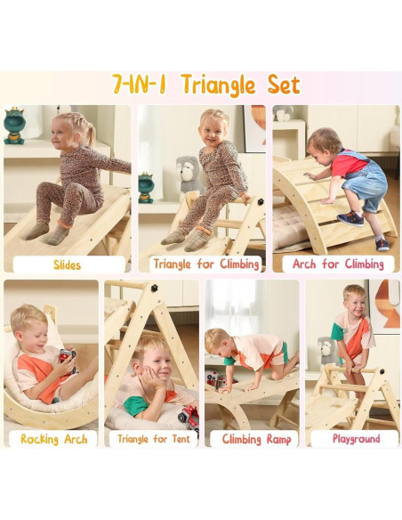 Conjunto Triángulo Pikler Yopnoyik 7 en 1 Madera Natural Conjunto Triángulo Pikler Yopnoyik 7 en 1 Madera Natural