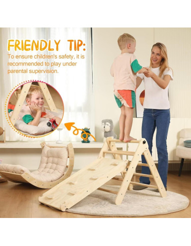 Conjunto Triángulo Pikler Yopnoyik 7 en 1 Madera Natural