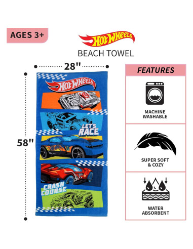 Toalla de Playa Franco Kids Hot Wheels 147x71 cm Algodón