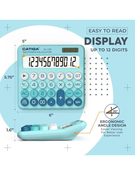 Calculadora Mecánica CATIGA SD-1299 Solar y Batería Calculadora Mecánica CATIGA SD-1299 Solar y Batería