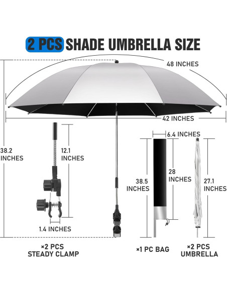 Paquete de 2 Sombrillas Ajustables UPF50+ para Sillas