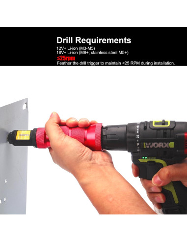 Adaptador de Taladro Corwin X1S con 150 Tuercas Rivet