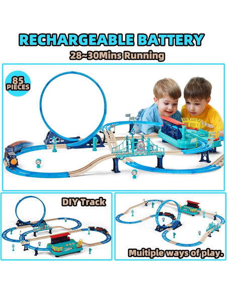 Juego de tren 85 piezas SUYE con estación y luces Juego de tren 85 piezas SUYE con estación y luces