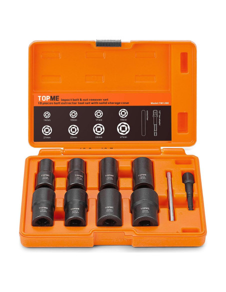 Juego de Extractores de Tuercas de Rueda TOPME 10 Piezas 1/2" Juego de Extractores de Tuercas de Rueda TOPME 10 Piezas 1/2"