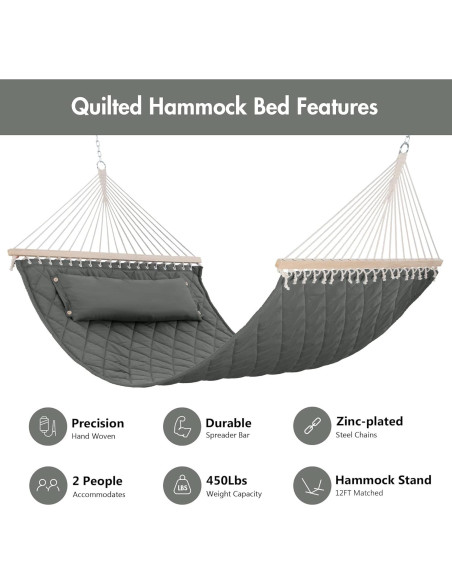 Hamaca ANOW Doble Acolchada con Almohada y Extensiones Gris Hamaca ANOW Doble Acolchada con Almohada y Extensiones Gris